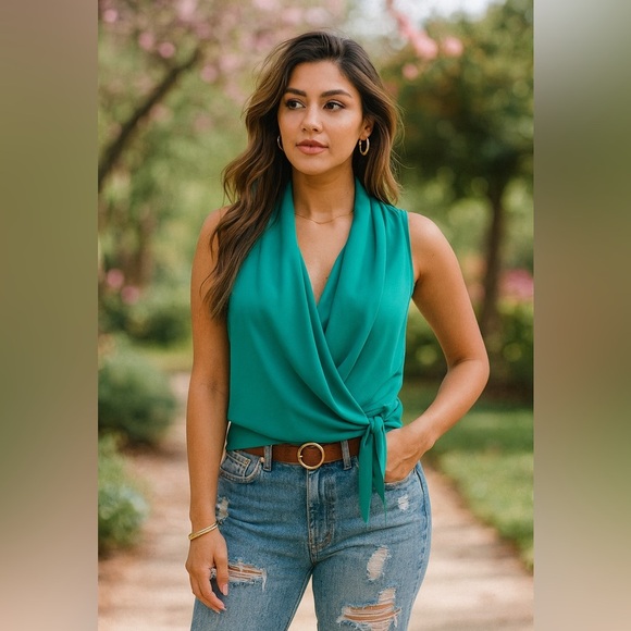 Wilfred Kelly Green Sleeveless Wrap Blouse Size Small - Picture 1 of 7
